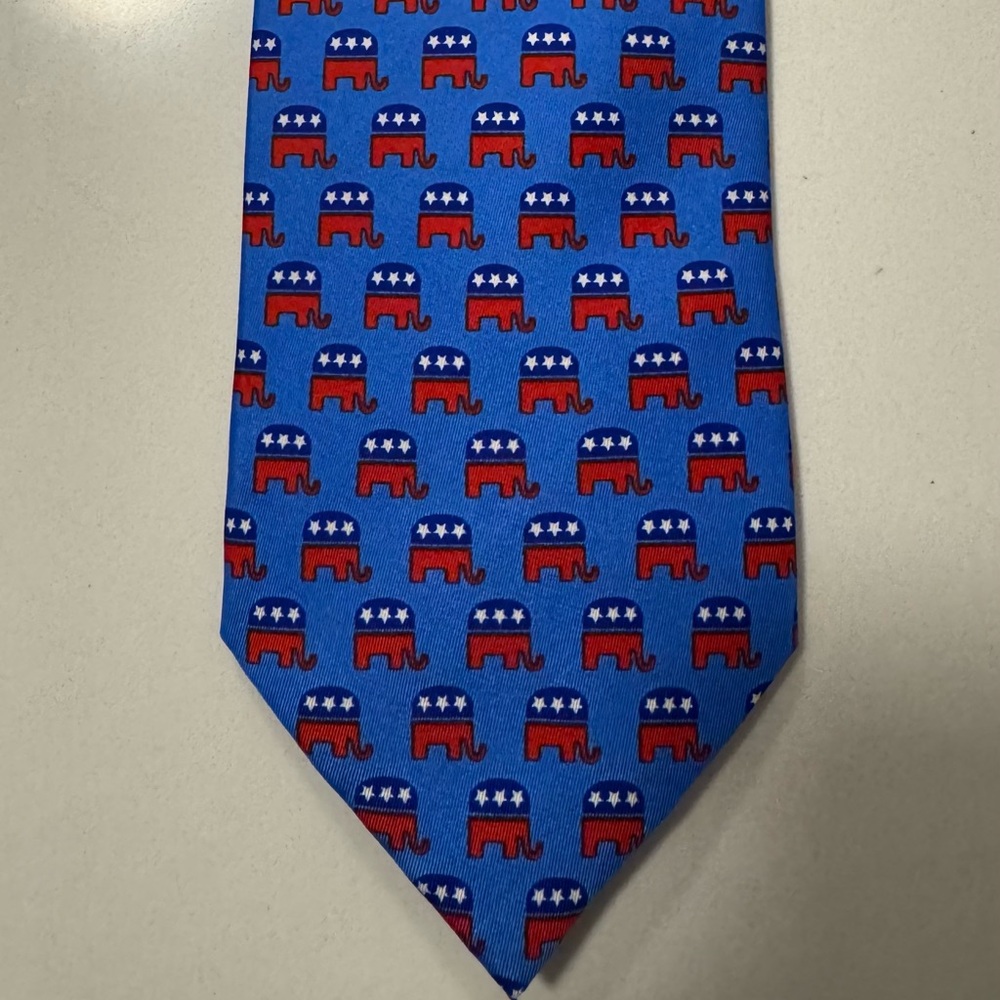 Blue and Red Elephant Pattern Tie